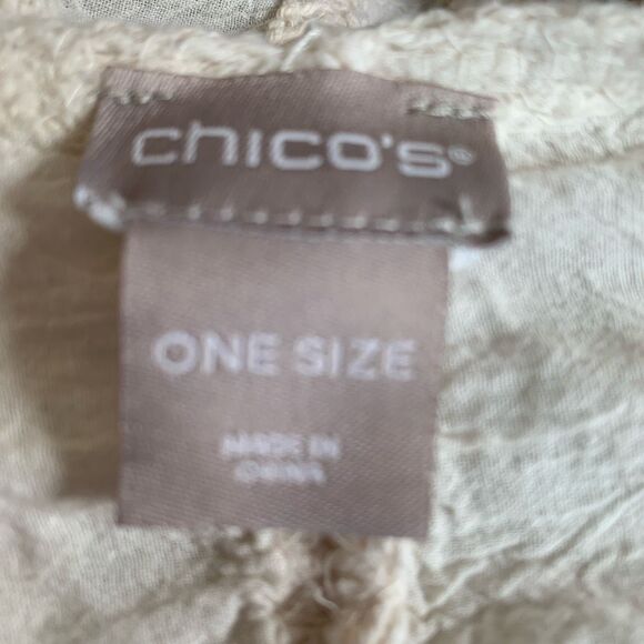 Chico’s White Embroidered Boho Floral Kimono Open Front Drape Cardigan One Size - Picture 8 of 11